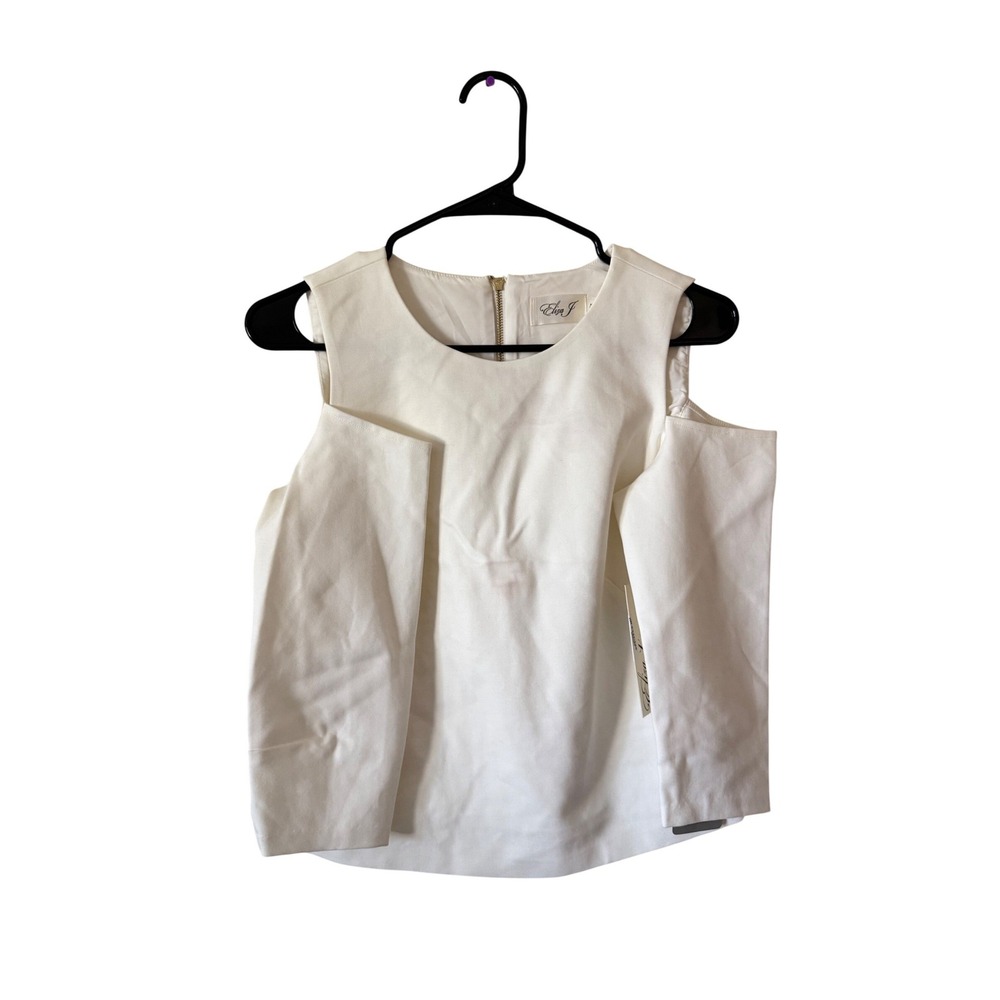 NWT‎ Eliza J Womens Ivory Cold Shoulder Long Sleeve Back Zip Blouse Top Size 8